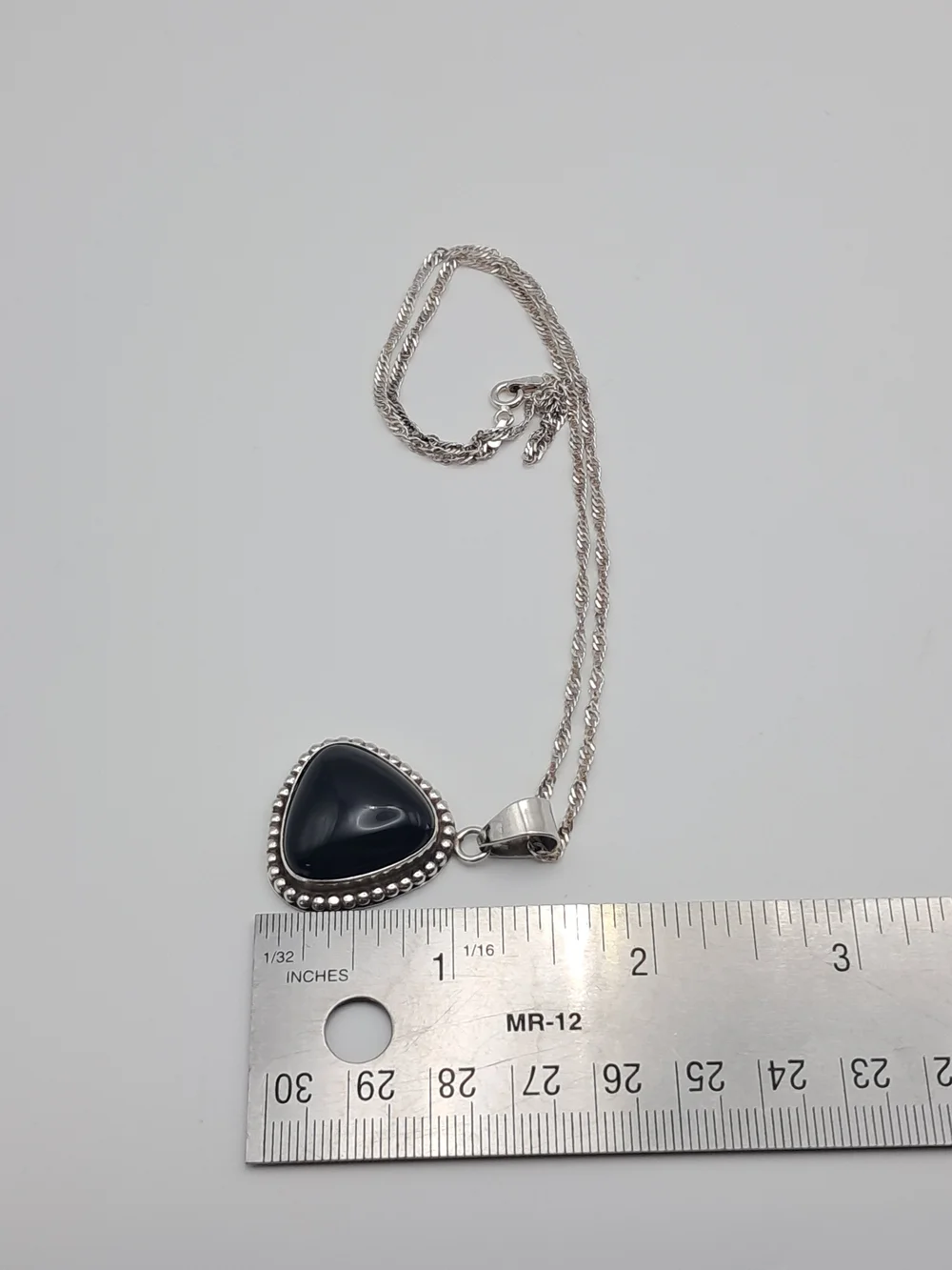 Vintage Navajo Sterling Silver & Black Onyx Triangle Pendant Necklace with Chain